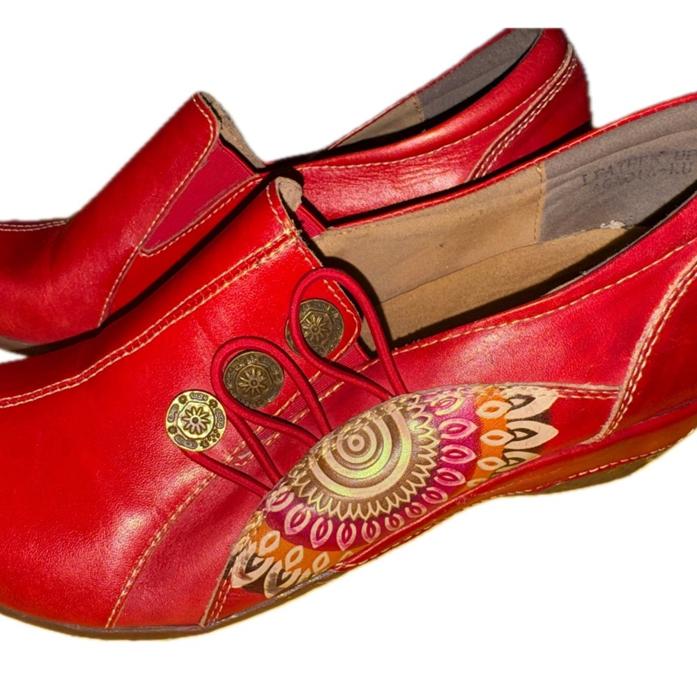 L’Artiste Spring Step Red Leather Artisan Comfort Slip On Shoes EU 38 - Picture 5 of 7
